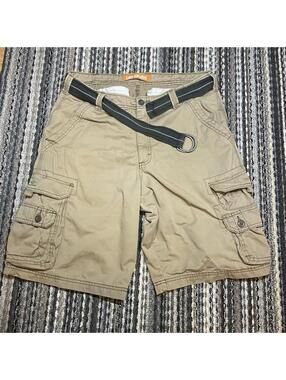 Lee Dungarees Men’s Cargo Shorts Size 36 Khaki Cotton Utility Belted Tan Beige